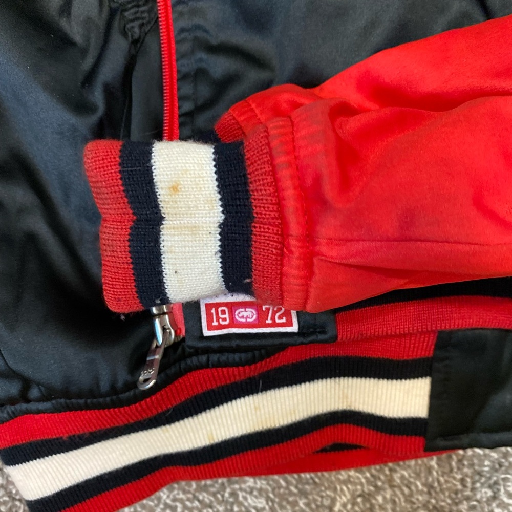 EckoRed Embroidered Satin Knitted Zip Up Bomber Jacket - Picture 13 of 15